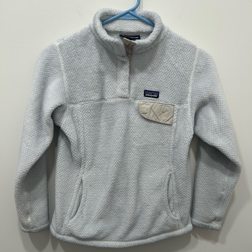 Patagonia Pullover Size M 10 White Girls Re-Tool Snap-T Fleece Jacket‎ Cozy